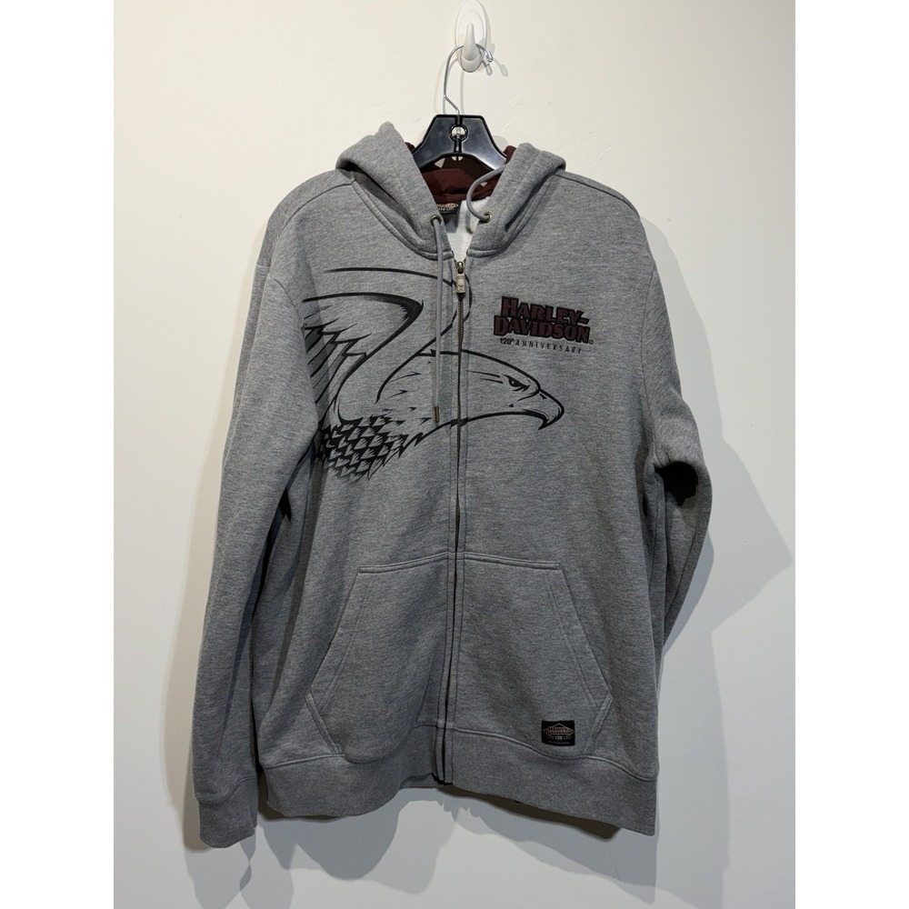 2023 Harley Davidson 120th Anniversary Gray Eagle Zip-Up Hoodie Sweatshirt XL